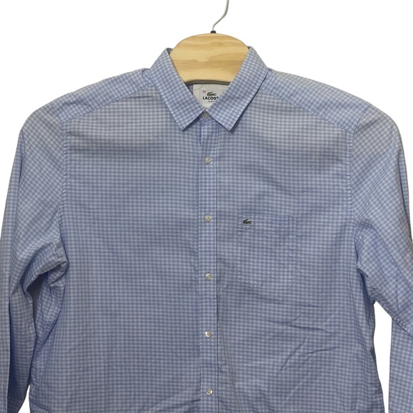 Lacoste 45 Slim Fit Button Down 100% Cotton Pockets Blue Check - Picture 6 of 7